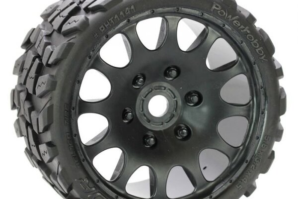 Powerhobby PHT1141-Race  Powerhobby Raptor Belted Monster Truck Tires / Wheels w 17mm Hex (2) Race