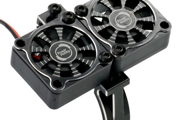 Powerhobby PH1295Black  Powerhobby 1/8 Aluminum HeatSink (Motor Mount) w/Twin Turbo High-Speed 30mm Cooling Fans For 40-42mm Diamtere Motors