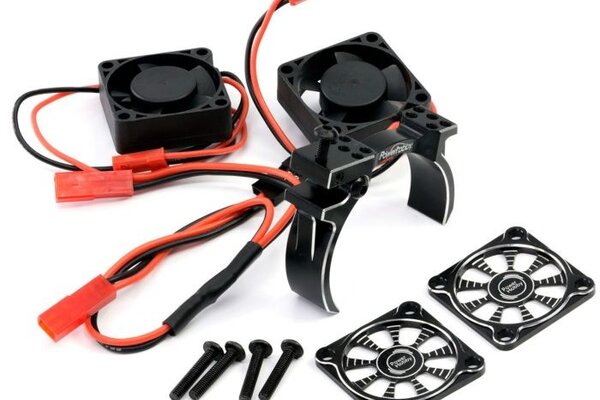 Powerhobby PH1295Black  Powerhobby 1/8 Aluminum HeatSink (Motor Mount) w/Twin Turbo High-Speed 30mm Cooling Fans For 40-42mm Diamtere Motors