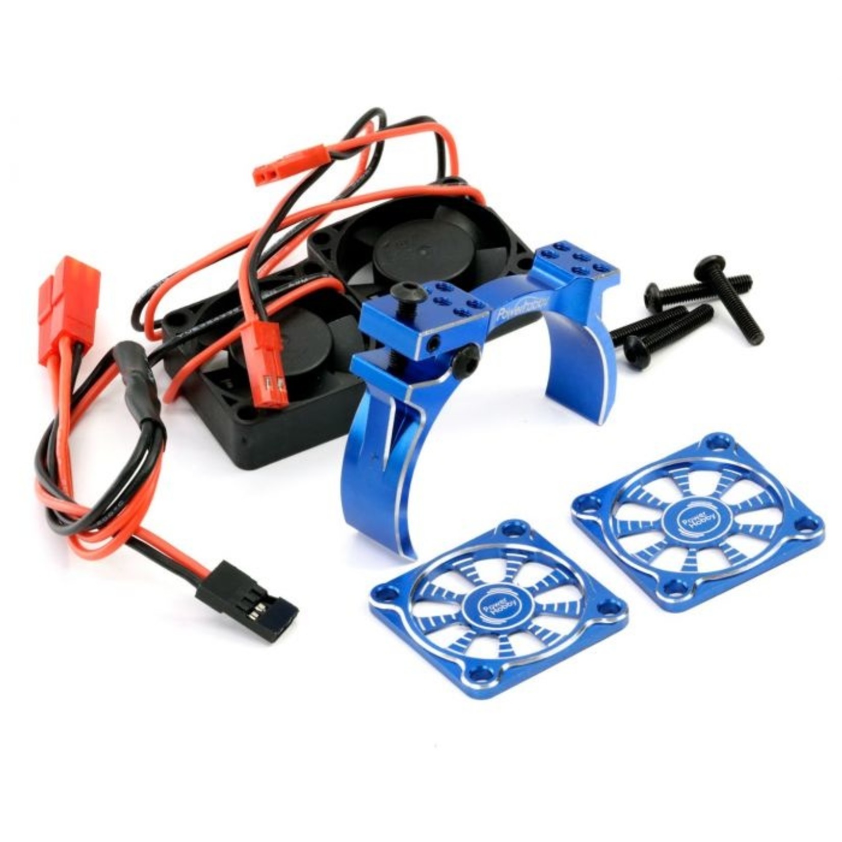 Powerhobby PH1295Blue  Powerhobby 1/8 Aluminum HeatSink (Motor Mount) w/Twin Turbo High-Speed 30mm Cooling Fans For 40-42mm Diamtere Motors