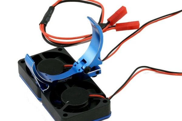 Powerhobby PH1295Blue  Powerhobby 1/8 Aluminum HeatSink (Motor Mount) w/Twin Turbo High-Speed 30mm Cooling Fans For 40-42mm Diamtere Motors