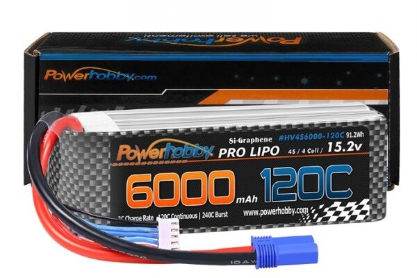 Powerhobby PHB4S6000120CEC5  4S 15.2v 6000mAh 120C Graphene + HV LiPo Battery w/ EC5 Plug