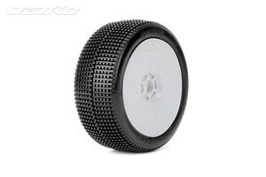 Jetko Tires JKO1001DWUSG  Sting 1/8 Buggy Tires Mounted on White Dish Rims, Ultra Soft (2)