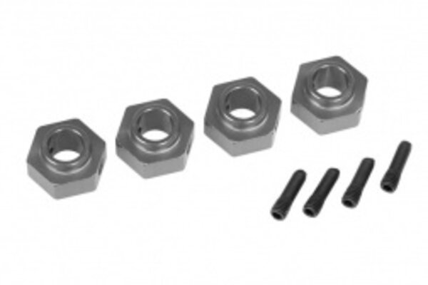 Traxxas 8269A Wheel hubs, 12mm hex, 6061-T6 aluminum (charcoal gray-anodized) (4)/ screw pin (4)