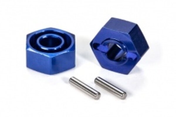 Traxxas 1654X  Wheel hubs, hex (blue-anodized, lightweight aluminum) (2)/ axle pins(2)