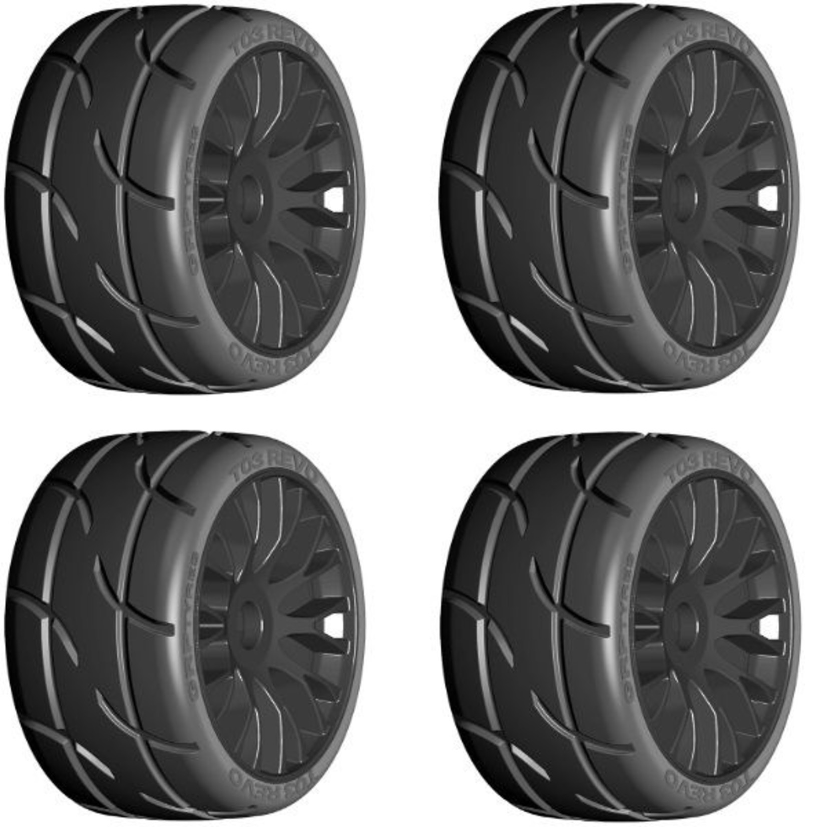 GRP GTX03-XM7 X2  GRP GTX03-XM7 1/8 GT T03 REVO MEDIUMHARD Mounted Tires Wheels (4) Black