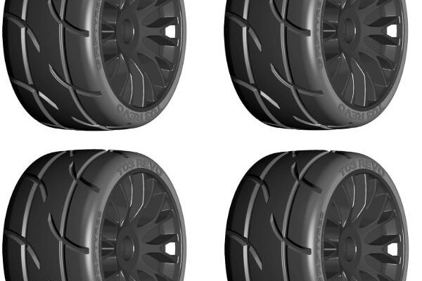 GRP GTX03-XM7 X2  GRP GTX03-XM7 1/8 GT T03 REVO MEDIUMHARD Mounted Tires Wheels (4) Black