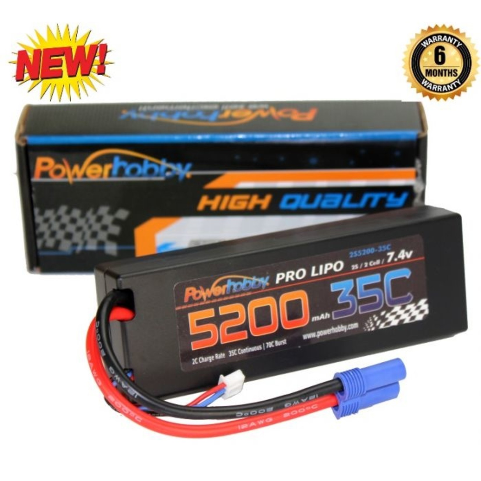 Powerhobby PH2S5200MAH35CEC5  Powerhobby 2s 7.4v 5200mah 35c Lipo Battery w EC5 Plug 2-Cell