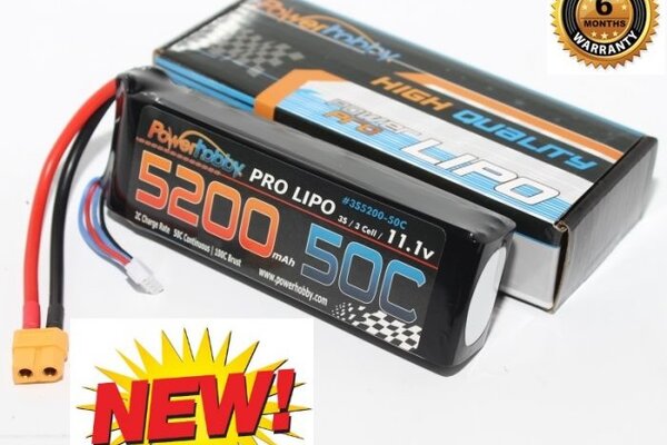Powerhobby PHB3S5200MAH50CXT60   5200mAh 11.1V 3S 50C LiPo Battery with Hardwired XT60