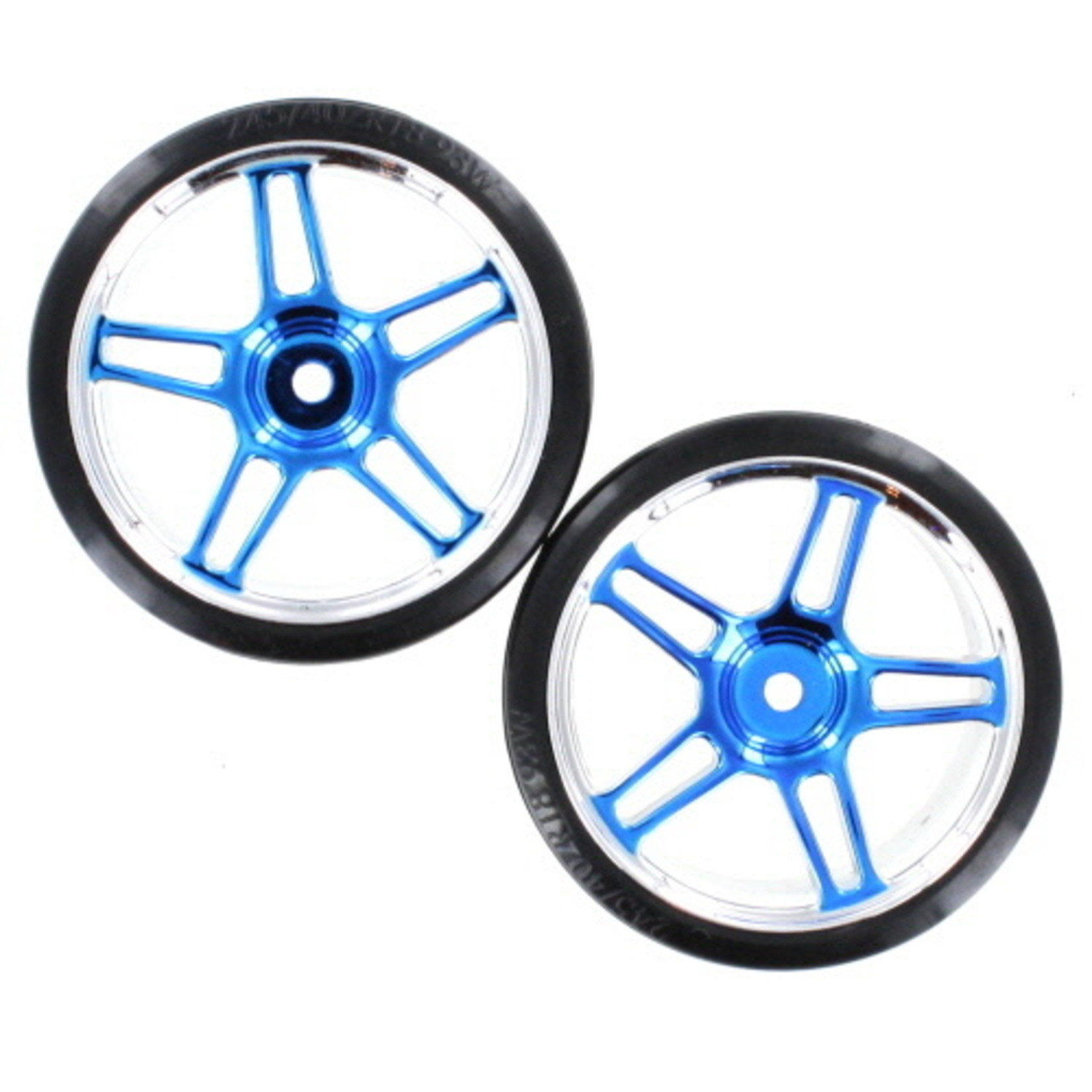 Redcat Racing RER02844  07003b  Chrome & blue 5 split spoke wheels w/ drift tires (2pcs)(plastic)