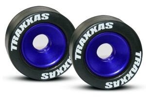 Traxxas 5186A Wheels, aluminum (blue-anodized) (2)/ 5x8mm ball bearings (4)/ axles (2)/ rubber tires (2)