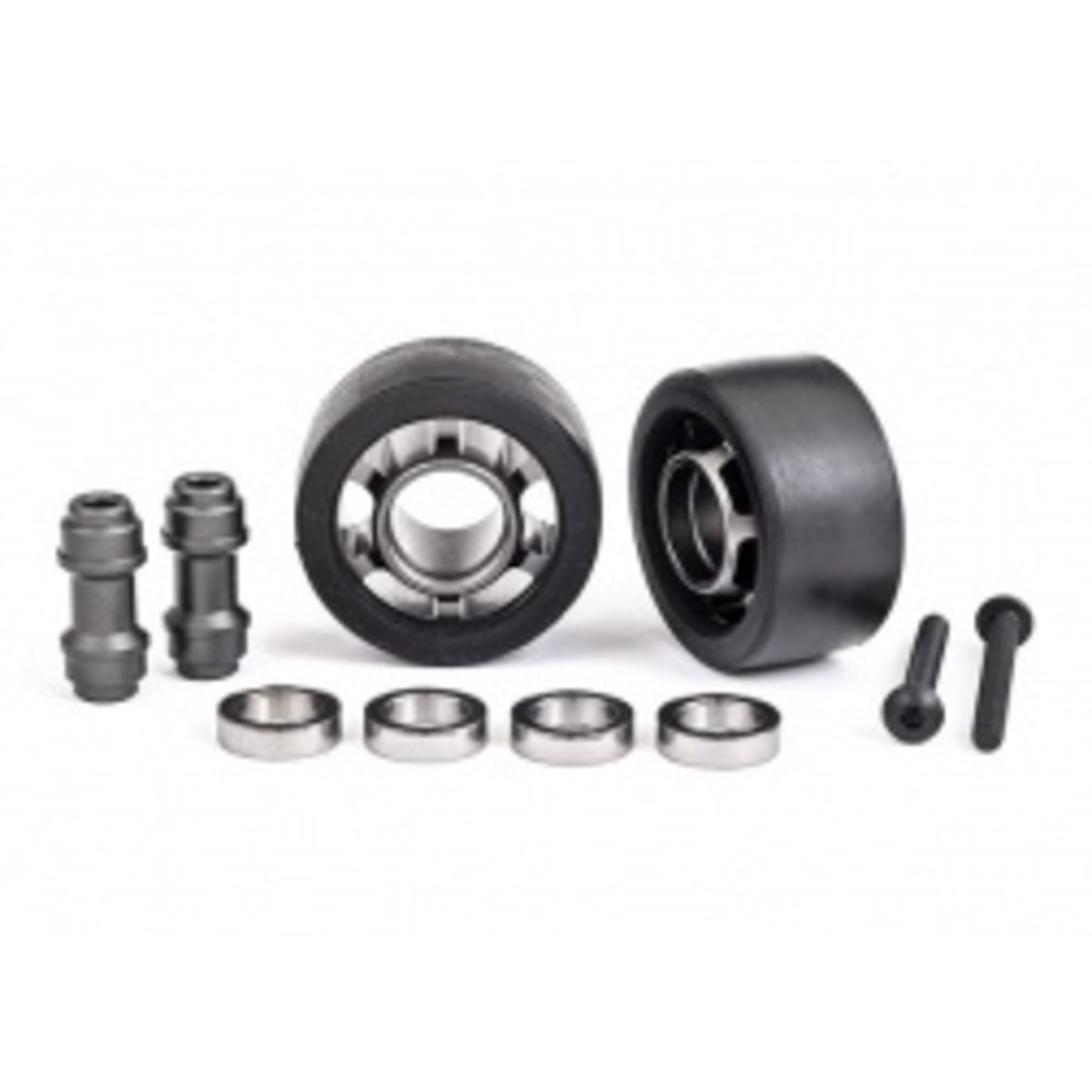 Traxxas 7775A  Wheels, wheelie bar, 6061-T6 aluminum (dark titanium-anodized) (2)/ axle, wheelie bar, 6061-T6 aluminum (2)/ 10x15x4 ball bearings (4)