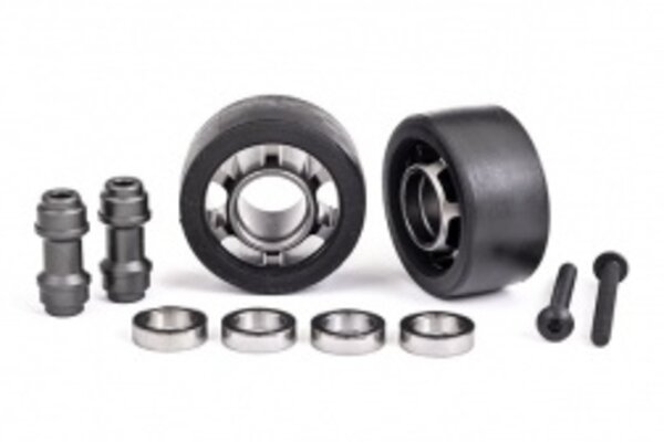 Traxxas 7775A  Wheels, wheelie bar, 6061-T6 aluminum (dark titanium-anodized) (2)/ axle, wheelie bar, 6061-T6 aluminum (2)/ 10x15x4 ball bearings (4)
