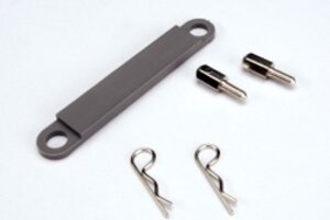Traxxas 3727A Battery hold-down plate (gray)/ metal posts (2) / body clips (2)