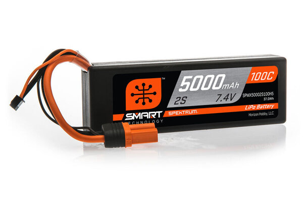 SPEKTRUM SPMX50002S100H5  7.4V 5000mAh 2S 100C Smart Hardcase LiPo Battery: IC5