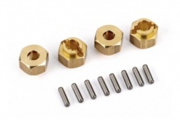 Traxxas 9750X  Wheel hubs, 7mm hex, brass (1 gram each) (4)/ axle pins (8)