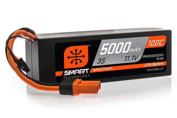 SPEKTRUM SPMX50003S100H5  5000mAh 3S 11.1V 100C Smart LiPo Hardcase; IC5