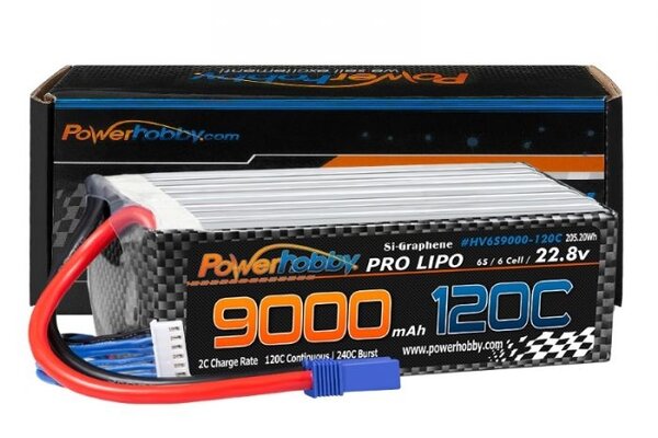 Powerhobby PHHV6S9000MAH120CEC5  Powerhobby 6S 22.8V 9000mah 120C GRAPHENE + HV Lipo Battery w EC5 Plug