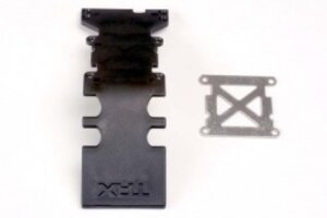 Traxxas 4938 Skidplate, rear plastic (black)/ stainless steel plate