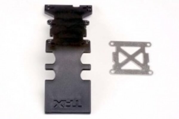 Traxxas 4938 Skidplate, rear plastic (black)/ stainless steel plate