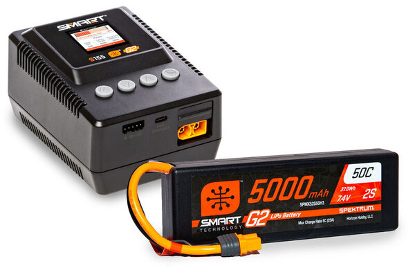 SPEKTRUM SPMXBCB1  Smart Powerstage Surface Bundle: 5000mAh 2S LiPo Battery IC3 / S155 Charger