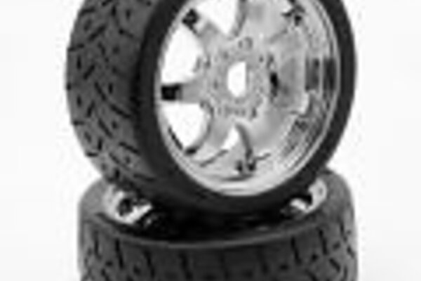 Powerhobby PHT5101-Chrome  Powerhobby 1/8 Gripper 42/100 Belted Mounted Tires 17mm Chrome Wheels