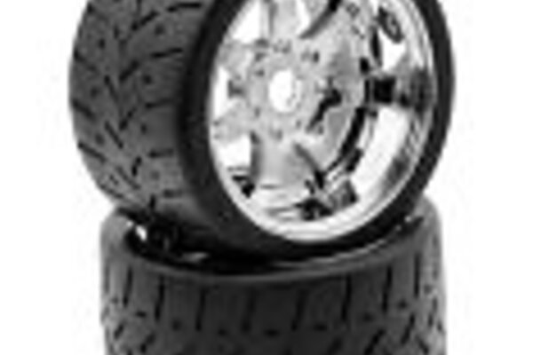 Powerhobby PHT5102-Chrome-  Powerhobby 1/8 Gripper 54/100 Belted Mounted Tires 17mm Chrome Wheels