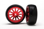 Traxxas 7573X Tires & wheels, assembled, glued (12-spoke red chrome wheels, slick tires) (2)