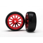 Traxxas 7573X Tires & wheels, assembled, glued (12-spoke red chrome wheels, slick tires) (2)