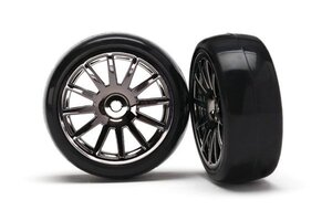 Traxxas 7573A Tires & wheels, assembled, glued (12-spoke black chrome wheels, slick tires) (2)