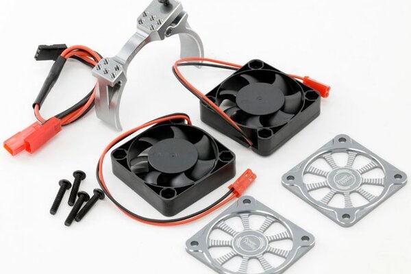 Powerhobby PHBPH1293GUN  1/8 Aluminum Heatsink 40mm Dual High Speed Cooling Fans with Cover, Gunmetal