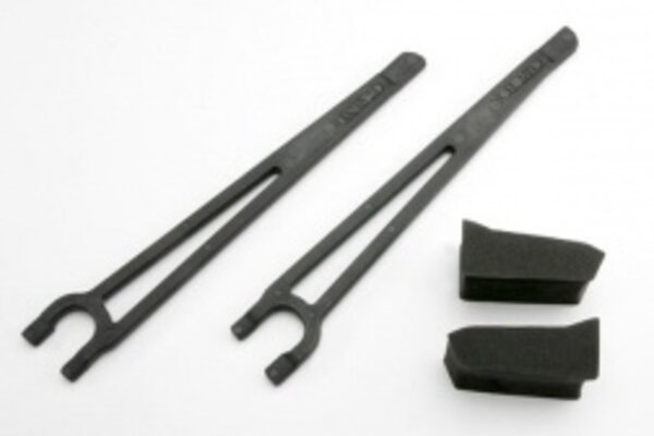 Traxxas 3927 Hold downs, battery, left & right (2)/ foam spacers (2) (fits standard battery packs)