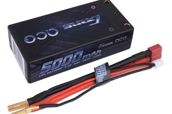 Gens ACE GEA5K2S60D29  Gens Ace 2s LiPo Battery 60C w/4mm Bullets & T-Style Adapter (7.4V/5000mAh)