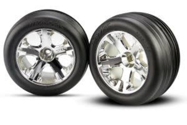 Traxxas 3771 Tires & wheels, assembled, glued (2.8') (All-Star chrome wheels, ribbed tires, foam inserts) (electric front) (2)