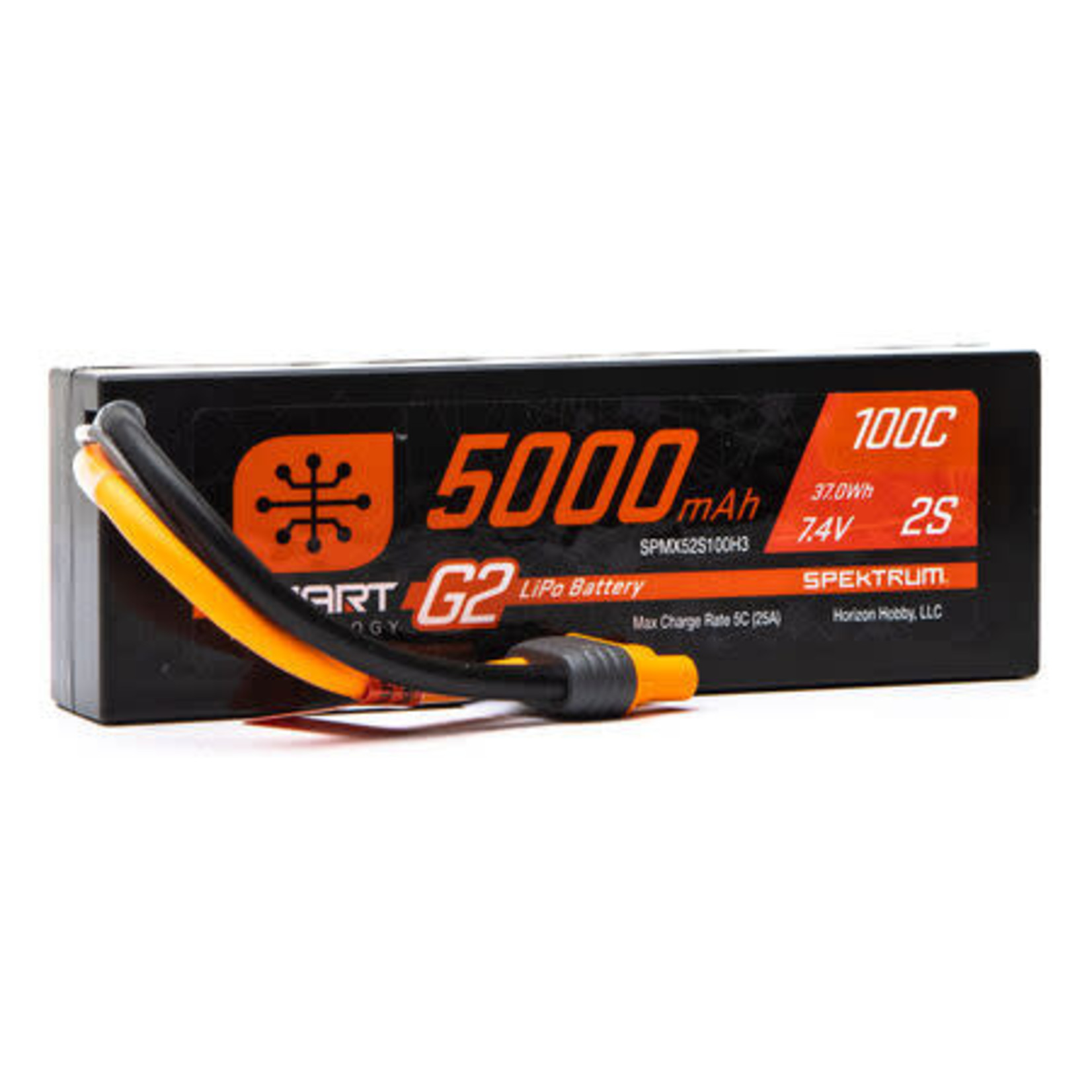 SPEKTRUM SPMX52S100H3  7.4V 5000mAh 2S 100C Smart G2 Hardcase LiPo Battery: IC3