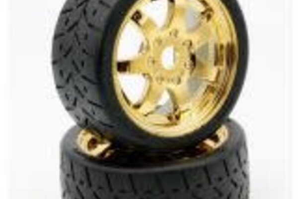 Powerhobby PHT5101-Gold  Powerhobby  1/8 Gripper 42/100 Belted Mounted Tires 17mm Gold Wheels