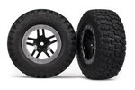 Traxxas 5885 Tires & wheels, assembled, glued (SCT Split-Spoke, black, satin chrome beadlock wheels,