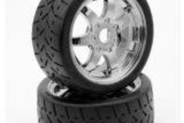 Powerhobby PHT5101-Chrome  Powerhobby 1/8 Gripper 42/100 Belted Mounted Tires 17mm Chrome Wheels