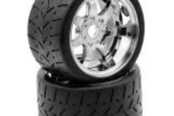Powerhobby PHT5102-Chrome-  Powerhobby 1/8 Gripper 54/100 Belted Mounted Tires 17mm Chrome Wheels