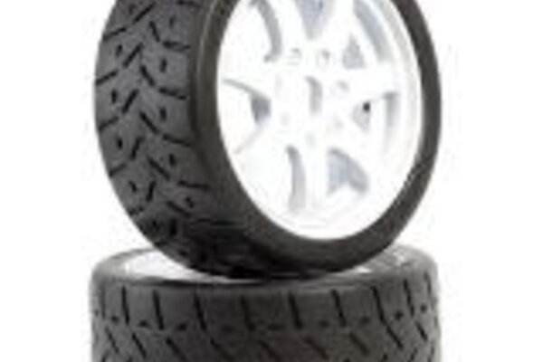 Powerhobby PHT5101-WHITE  Powerhobby 1/8 Gripper 42/100 Belted Mounted Tires 17mm White Wheels