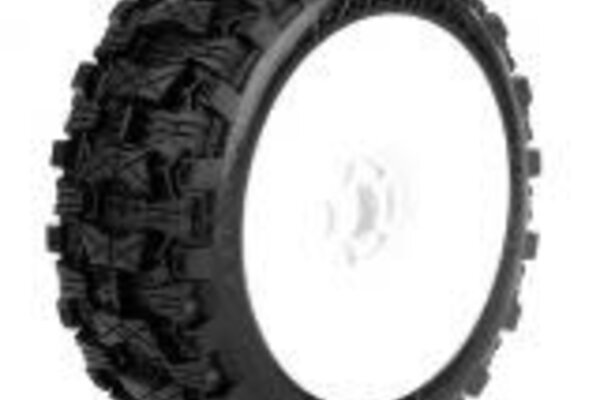 Powerhobby PHT2409DW  Powerhobby Raptor 1/8 Buggy Belted All Terrain Mounted Tires 17MM White Dish Wheels