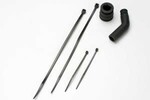 Traxxas 5245X Pipe coupler, molded (black)/ exhaust deflecter (rubber, black)/ cable ties, long (2)/ cable ties, short (2)