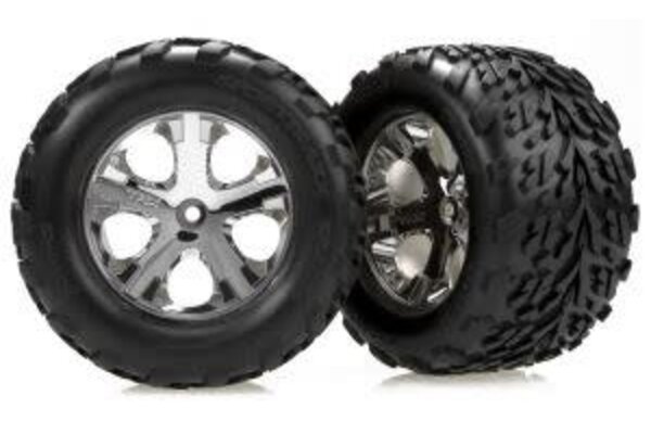 Traxxas 3669 Tires & wheels, assembled, glued (2.8') (All-Star chrome wheels, Talon tires, foam inserts) (nitro rear/ electric front) (2)