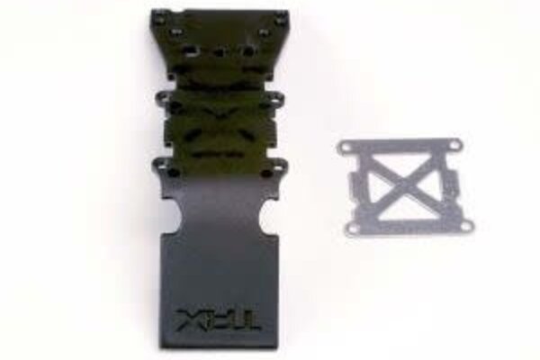 Traxxas 4937 Skidplate, front plastic (black)/ stainless steel plate