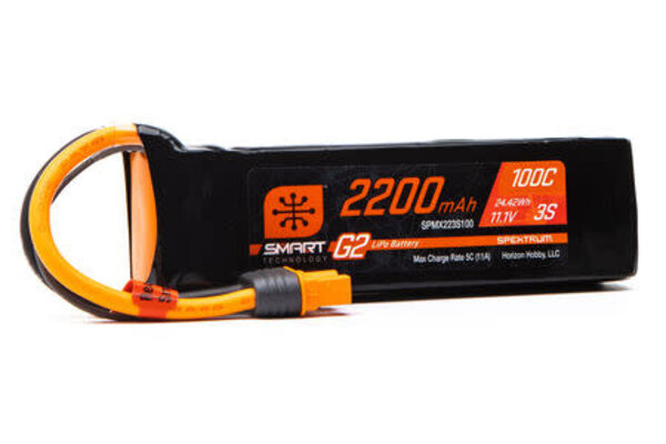 SPEKTRUM SPMX223S100  1.1V 2200mAh 3S 100C Smart G2 LiPo Battery: IC3