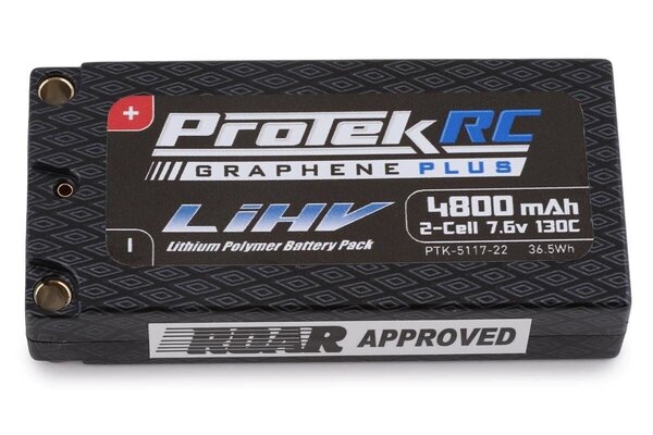 Protek RC PTK-5117-22  ProTek RC 2S 130C Low IR Si-Graphene + HV LCG Shorty LiPo Battery (7.6V/4800mAh) w/5mm Connectors (ROAR Approved)