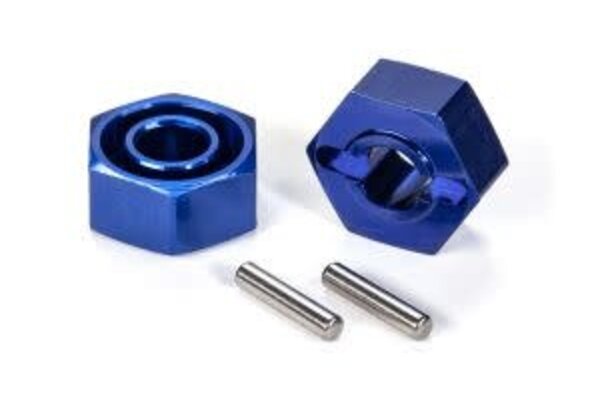 Traxxas 1654X  Wheel hubs, hex (blue-anodized, lightweight aluminum) (2)/ axle pins(2)