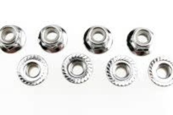 Traxxas 5147X Nuts, 5mm flanged nylon locking (steel, serrated) (8)