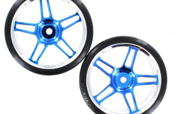 Redcat Racing RER02844  07003b  Chrome & blue 5 split spoke wheels w/ drift tires (2pcs)(plastic)