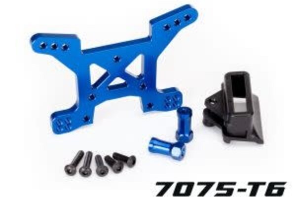 Traxxas 6739X Shock tower, front, 7075-T6 aluminum (blue-anodized) (1)/ body mount bracket (1)